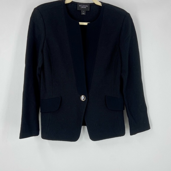 St Johns Caviar Wool Blazer Jacket Womens 10 Black One Button - Picture 1 of 8